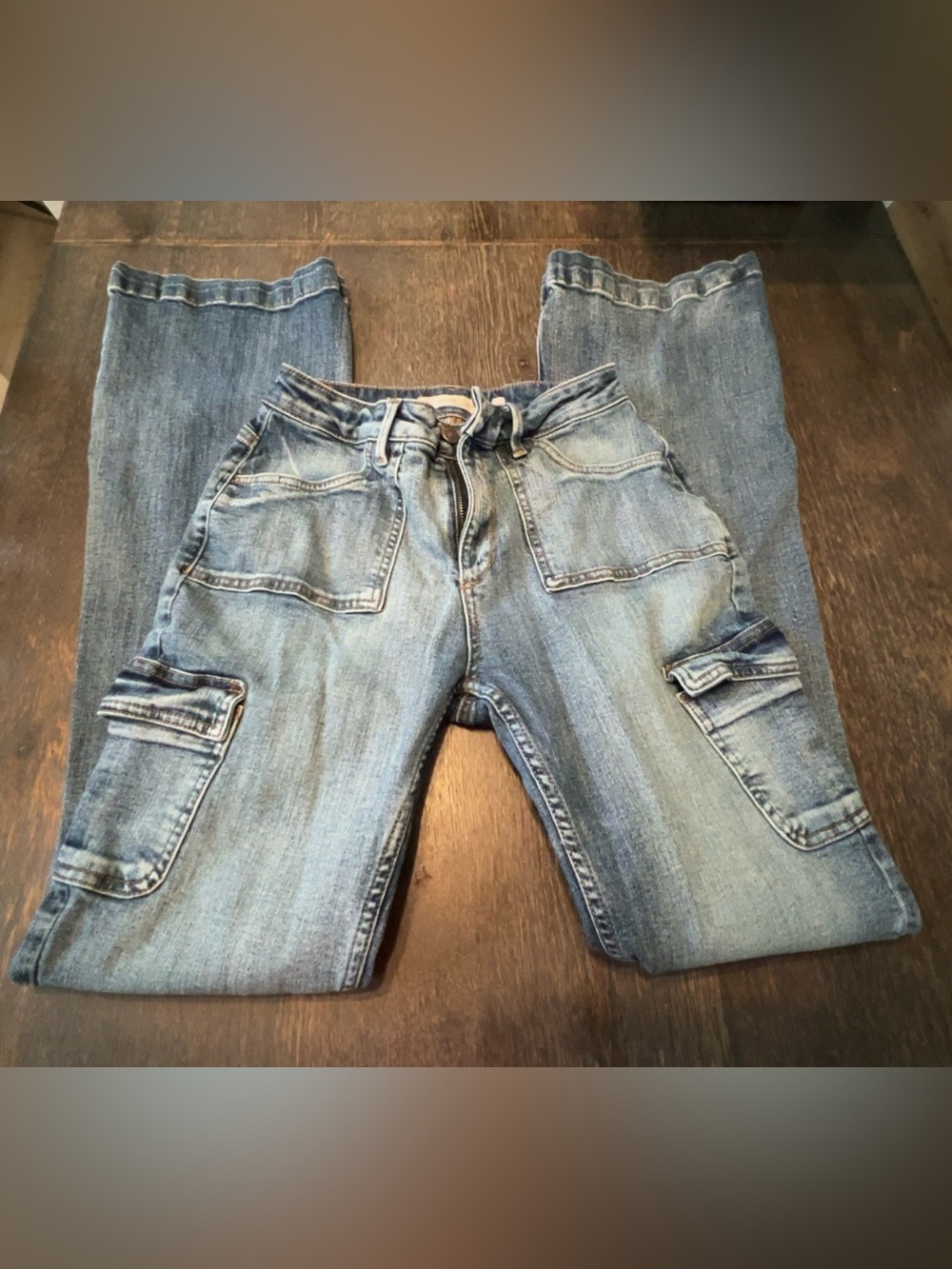 Women’s Light Blue Wide Leg Cargo Jeans - Soft Flare (30)
